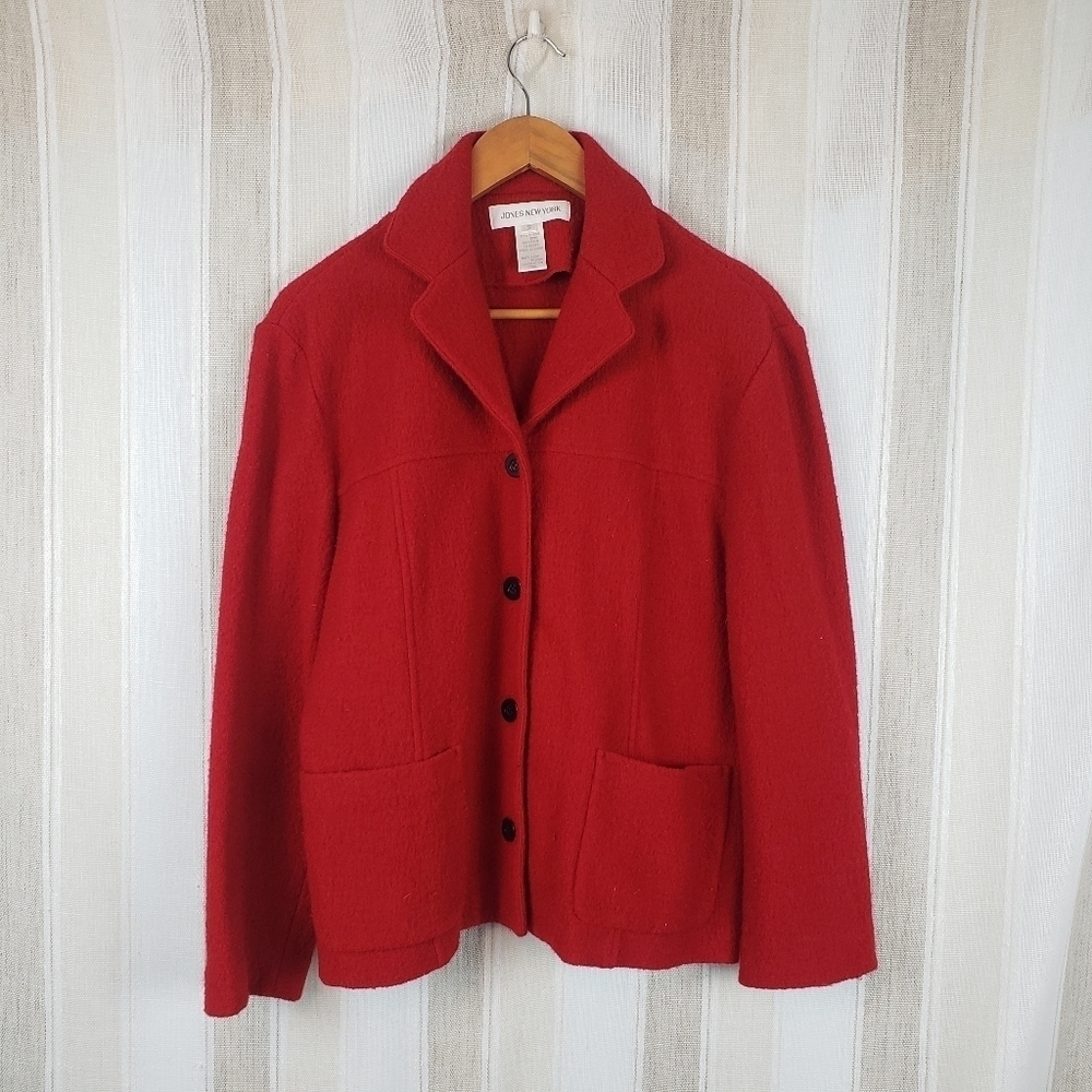Vintage‎ Jones New York 100% Merino Wool Blazer Sweater Red Size Small